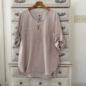 Anne Klein Oatmeal Linen Boho Top